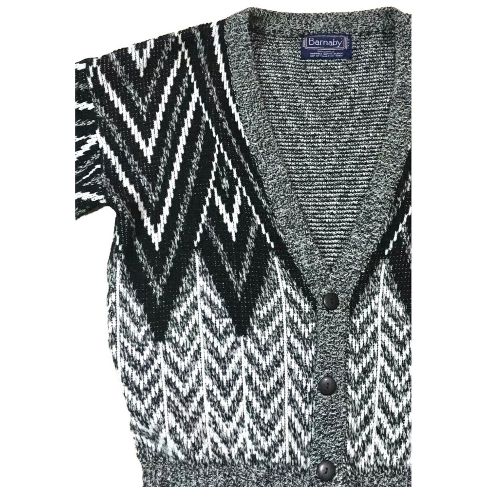 Vintage Barnaby Geometric Knit Cardigan Sweater Small Medium S/M Herringbone